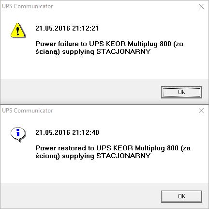 Powiadomienia UPSa Keor Multiplug 800VA