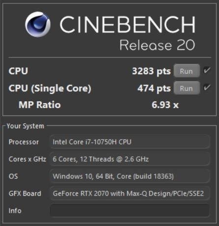 OMEN 15 (Starmade) - wyniki Cinebench R20