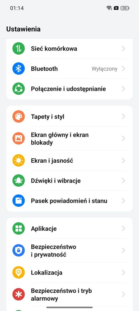 Menu Ustawienia