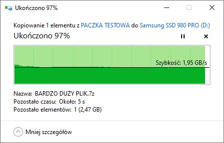 Samsung SSD 980 PRO 500 GB - kopiowanie danych