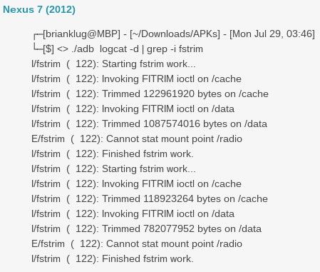 android 4.3 nexus 7 działanie fstrim log czyszczenie