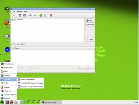 dr.web livecd uruchomiony system desktop menu aplikacji