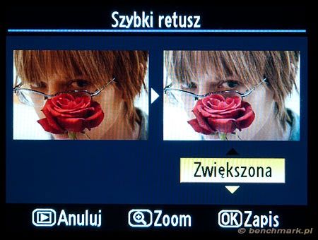 Nikon D7000 - menu retuszu z funkcją szybkiego retuszu