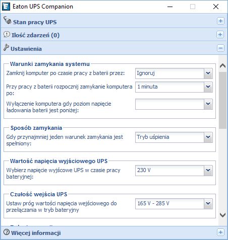 Eaton UPS Companion Ustawienia