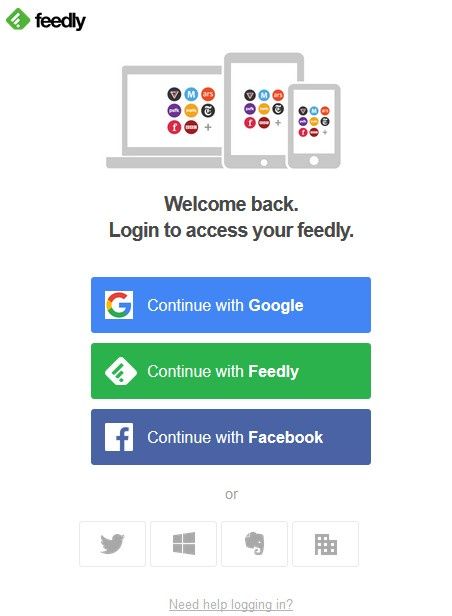 Feedly opcje logowania