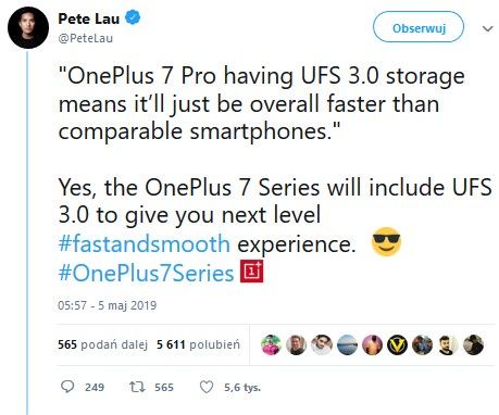 OnePlus 7 Pro pamięć UFS 3.0