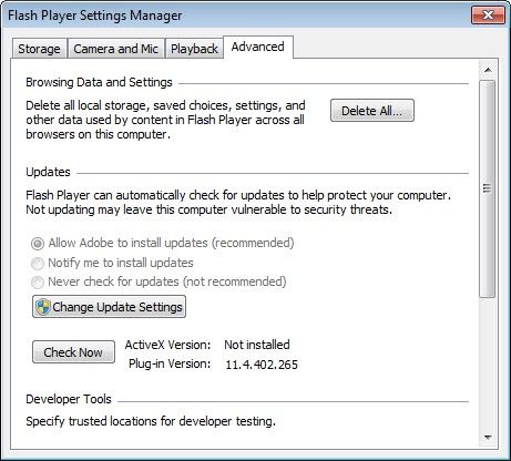 adobe flash player 11.4 właściwości