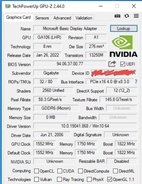 Gigabyte GeForce RTX 3050 Gaming OC 8G