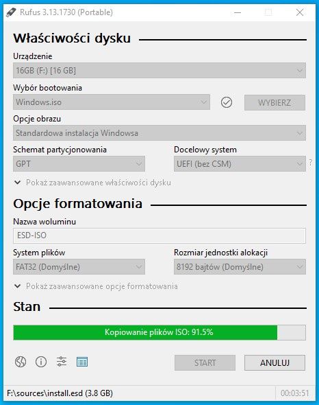 bootowalny pendrive z Windows jest tworzony