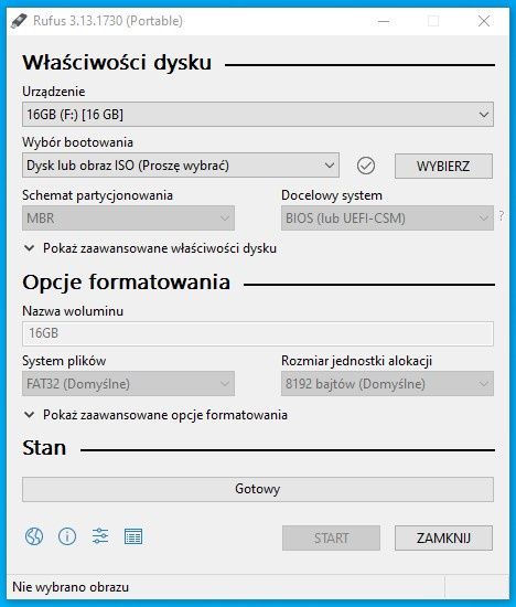 wybierz pendrive podłączony do komputera
