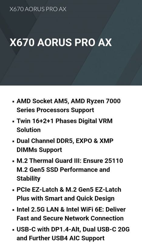 Gigabyte X670 Aorus Pro AX