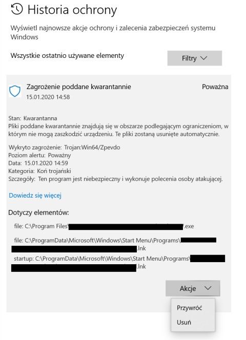 Windows Defender - obsługa zagrożeń