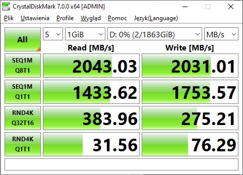 Western Digital WD_Black P50 2TB - CrystalDiskMark