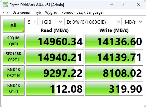 WD Black SN8100 2TB - wydajność CrystalDiskMark platforma AMD