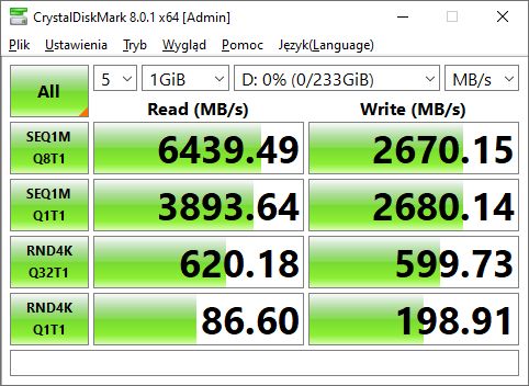 CrystalDiskMark 8 - wydajność platforma AMD X570