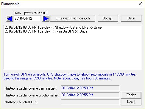 UPSilon 2000 zakładka planowanie