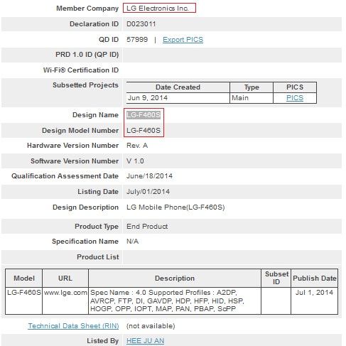 LG G3 Prime Bluetooth SIG