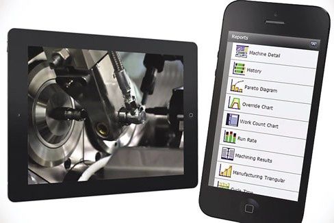 Kontrola procesu produkcyjnego za  pomocą smartfona. [źródło: DMG/MORI SEIKI]