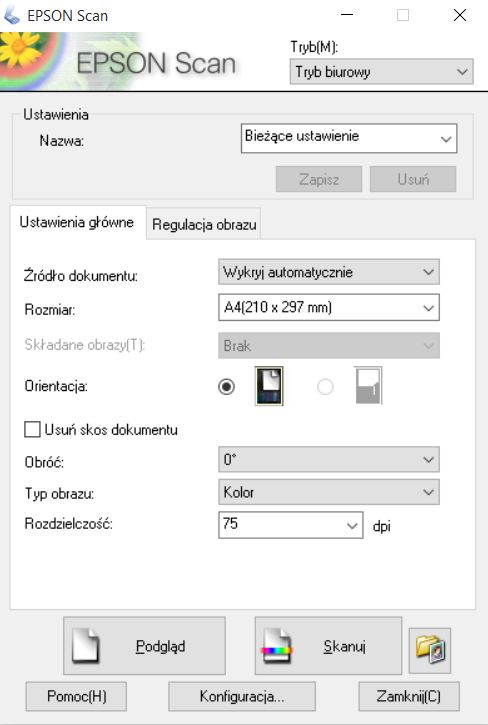 Epson Scan tryb biurowy ustawienia główne