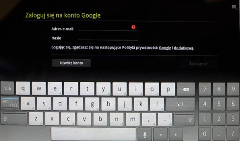 Sony Tablet S - klawiatura google