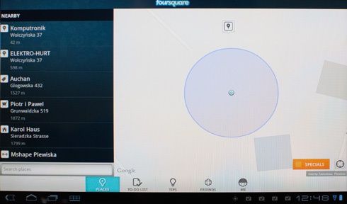 Sony Tablet S - Fursquare