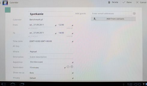 Sony Tablet S - harmonogram
