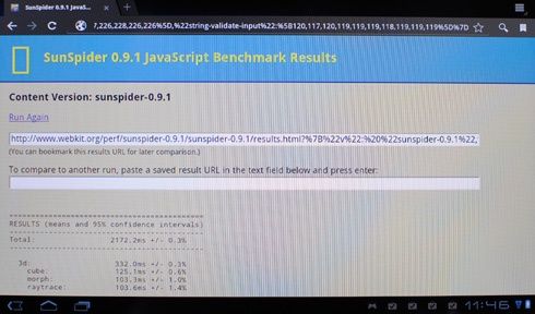 Sony Tablet S - SunSpider JavaScript Benchmark