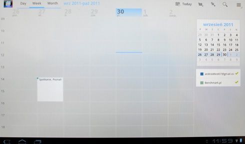 Sony Tablet S - kalendarz