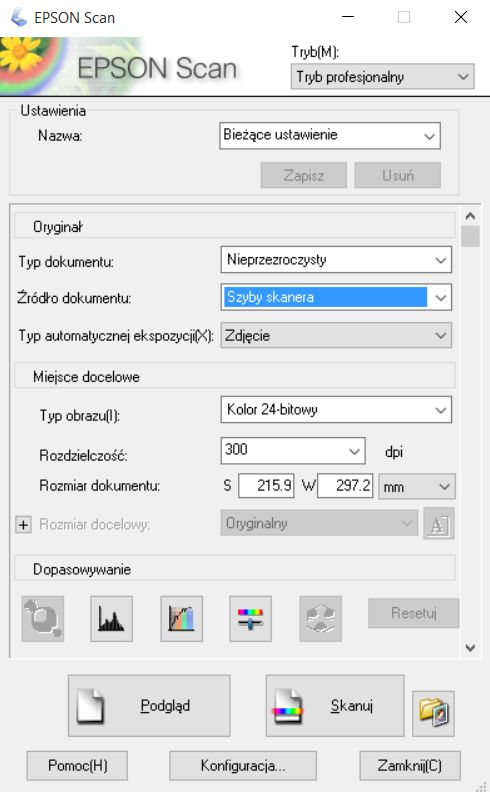 Epson Scan tryb profesjonalny