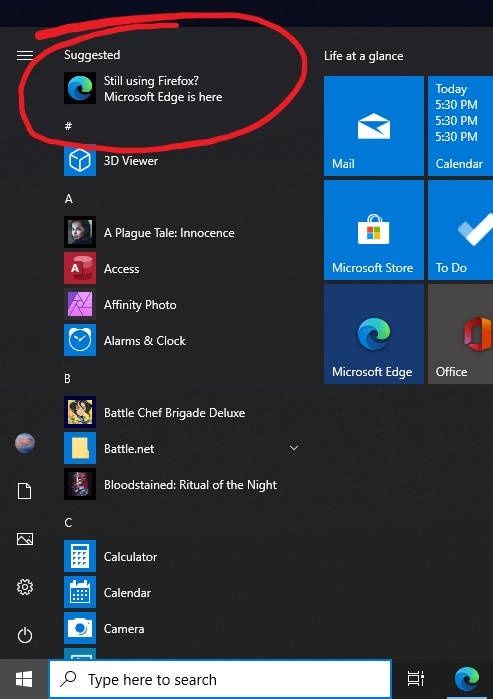 Microsoft Edge Start