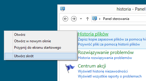 historia plikow - tworzenie skrotu