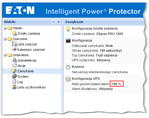 Intelligent Power Protector konfiguracja zamykania