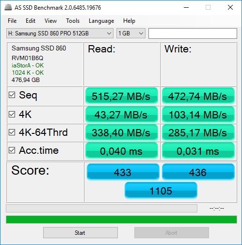 Samsung SSD 860 PRO 512 GB - AS SSD Benchmark