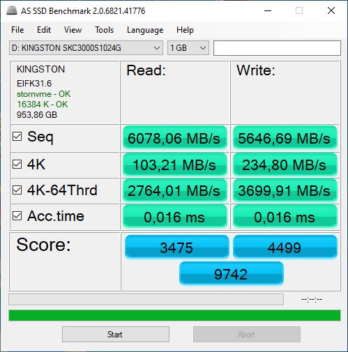Kingston KC3000 1 TB - AS SSD Benchmark