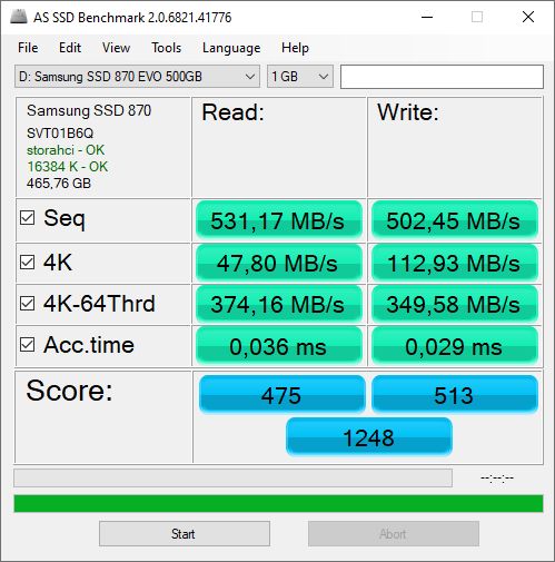 Samsung SSD 870 EVO 500 GB - AS SSD Benchmark