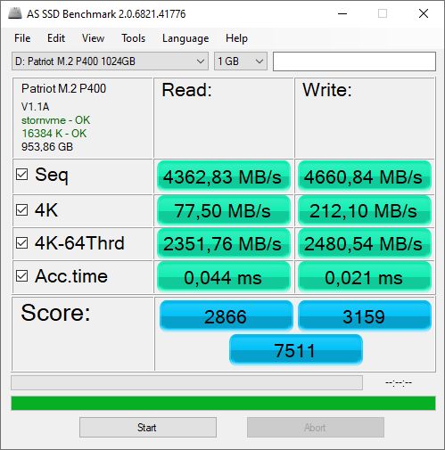 Patriot P400 1 TB - AS SSD Benchmark