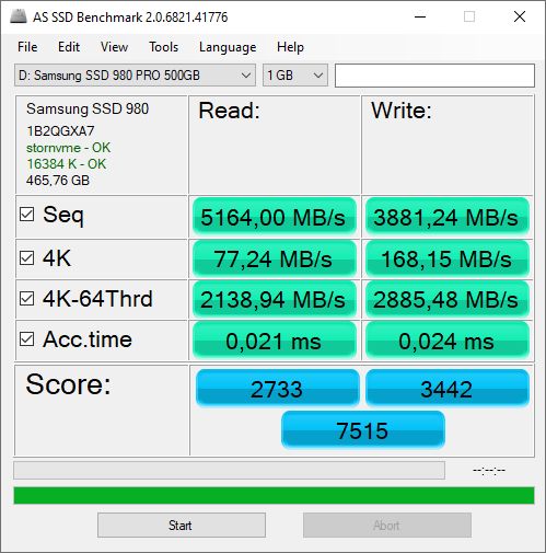 Samsung SSD 980 PRO 500 GB - AS SSD Benchmark