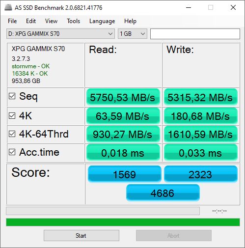 ADATA XPG Gammix S70 1 TB - AS SSD Benchmark