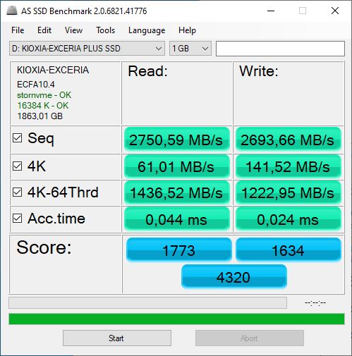 Kioxia Exceria Plus 2 TB - AS SSD Benchmark