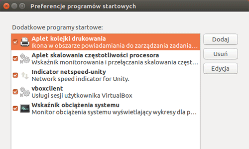 Preferencje programów startowych Ubuntu