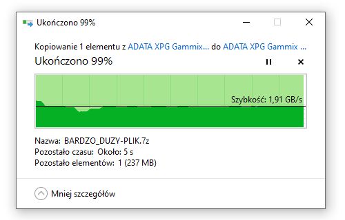ADATA XPG Gammix S70 1 TB - kopiowanie danych