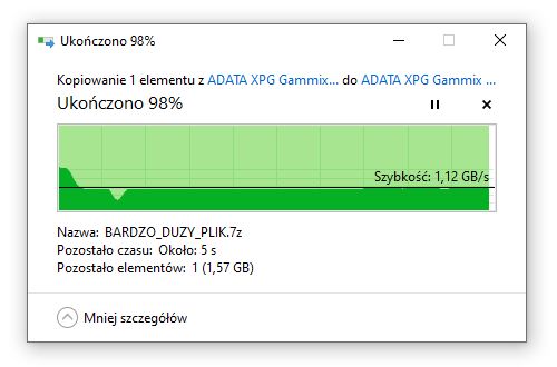 ADATA XPG Gammix S50 Lite 1TB - kopiowanie danych