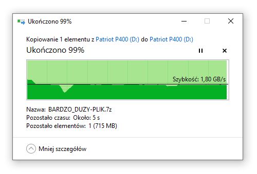 Patriot P400 1 TB - kopiowanie danych