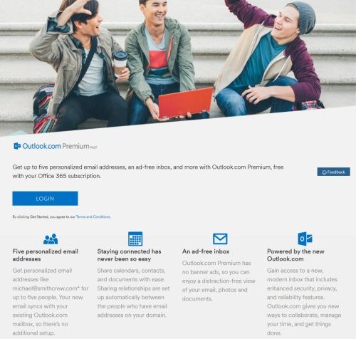 Outlook Premium screen