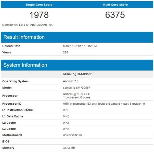 Galaxy S8 Exynos 8895 GeekBench
