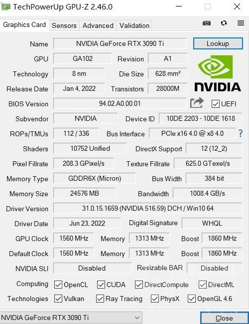 GeForce RTX 3090 SUPER - specyfikacja GPU-Z