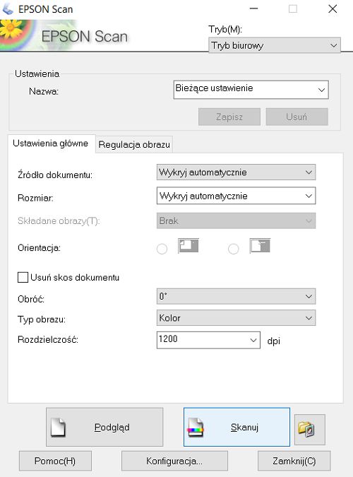 Epson Scan tryb biurowy
