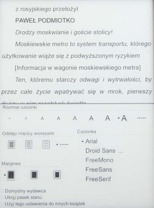 inkBook Classic ustawienia czcionki