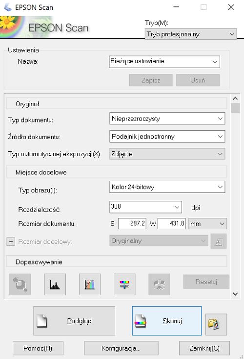 Epson Scan tryb profesjonalny