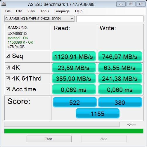 Asus NX500JK test AS SSD